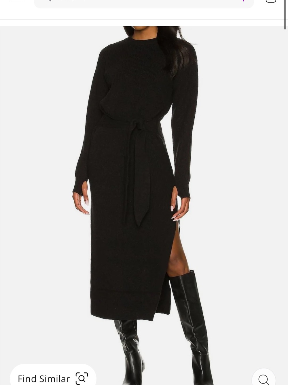LPA Black Long-Sleeve Belted Knit Midi Dress